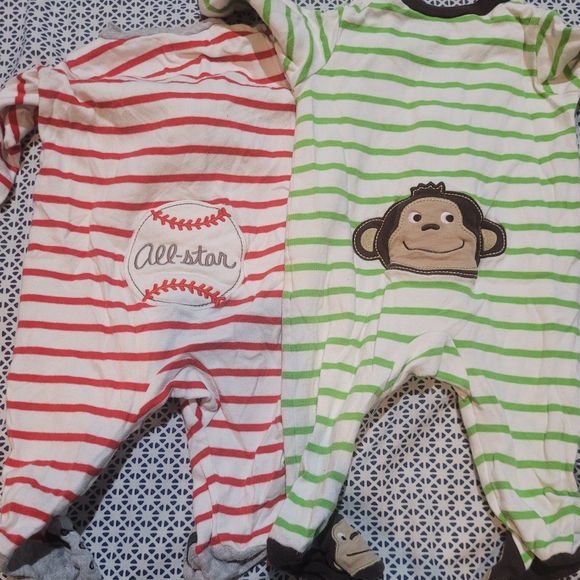 6 Piece Baby Boy 3 Months Long Sleeve Footed Pajamas - Picture 5 of 11